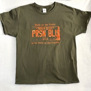 Prison Blues Printed by Real Inmates Green PRSN BLU License Plate T-Shirt